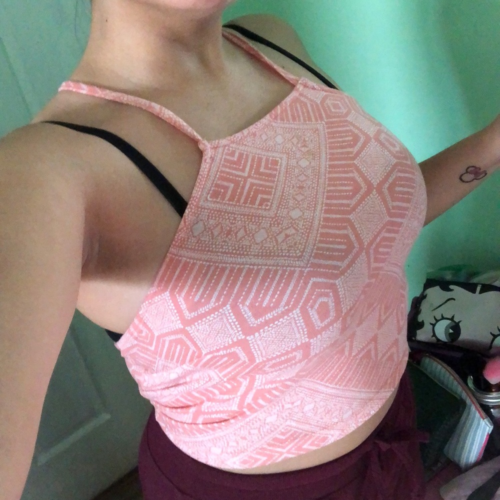 Coral pink patterned high neck top